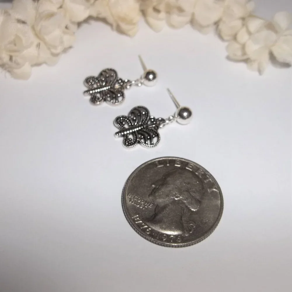 Silver Butterfly Earrings Post Stud Jewelry Minimalist Style Gift Idea Girl A184 - Picture 5 of 8